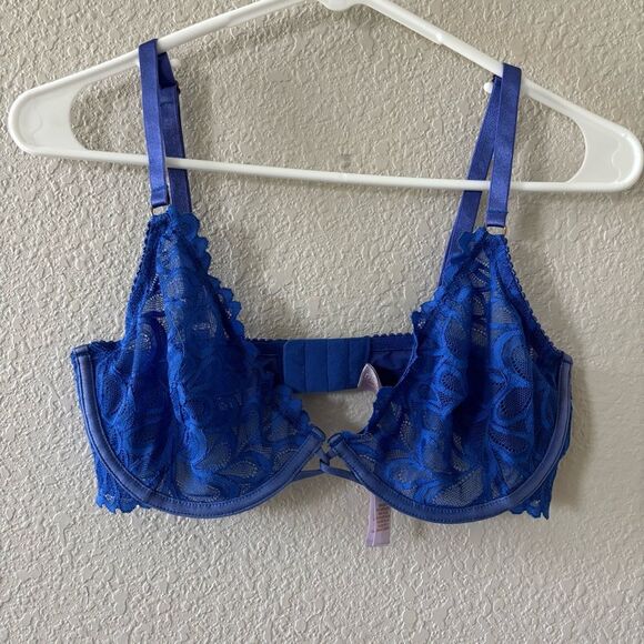 Savage x Fenty Not Sorry Unlined Lace Balconette Bra in Blue Size 34DD - Picture 1 of 4